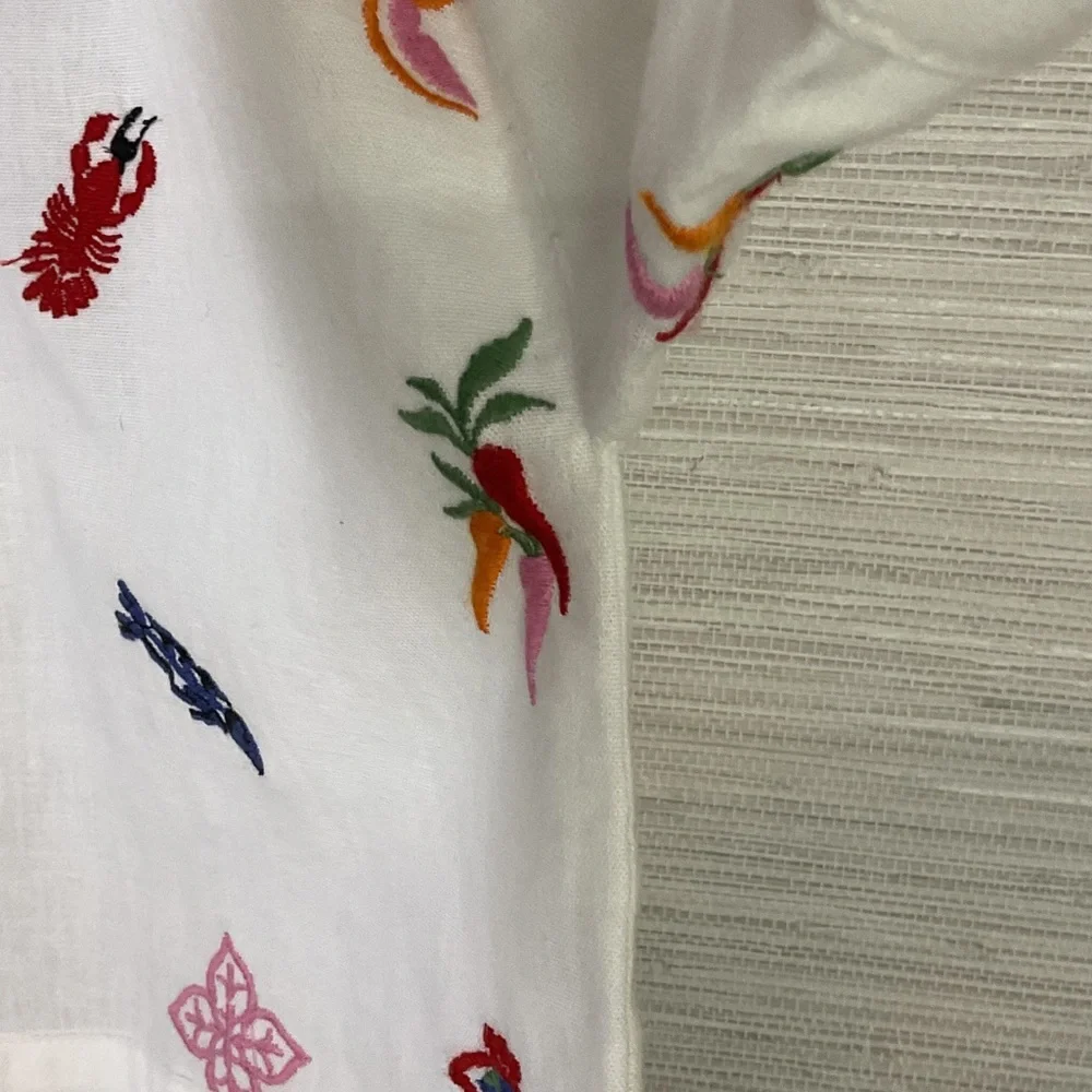 Caroline Constas White Crop Button Up Embroidered Top Med Summer Print Linen - Picture 7 of 13